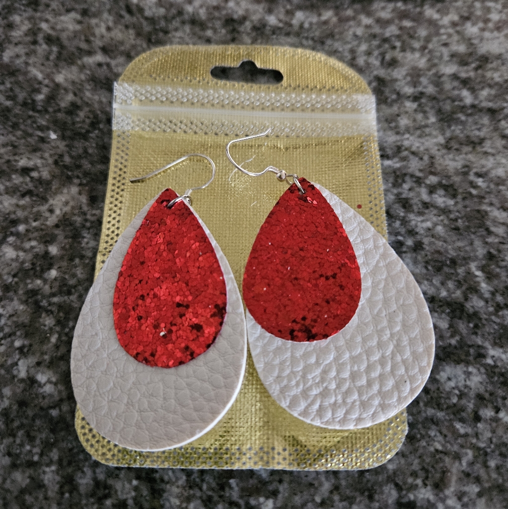 Atelier Sona Red And White Teardrop Earrings